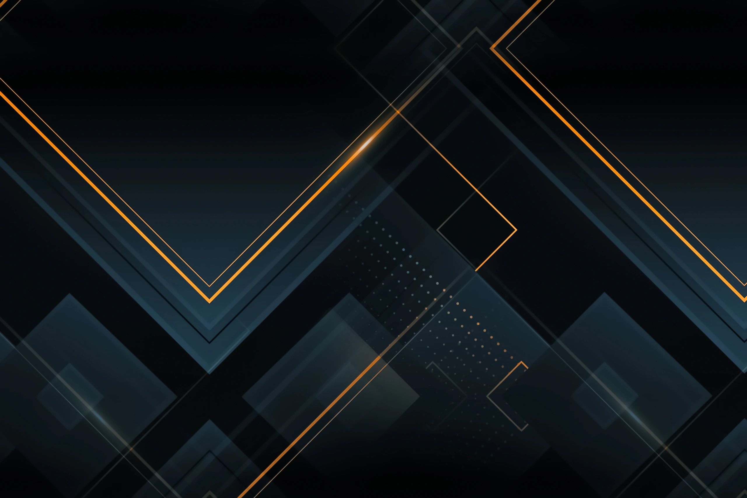 Abstract dark background with glowing orange geometric outlines